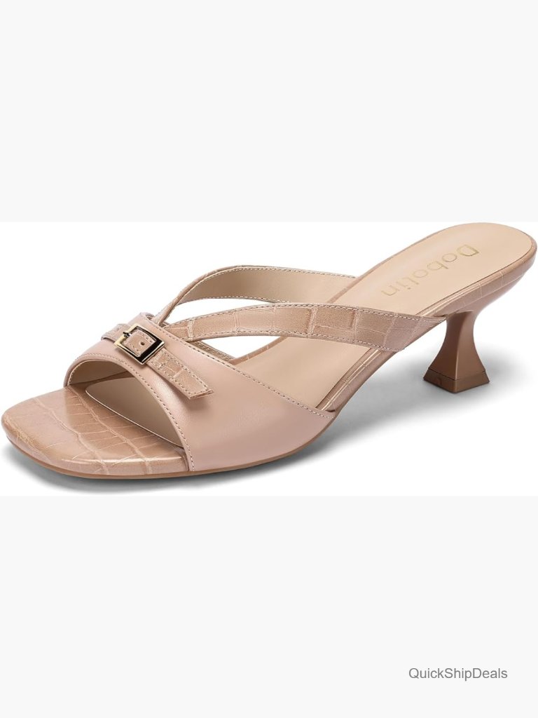 Faux Leather Kitten Heel Mule Sandals Slip On Open Toe